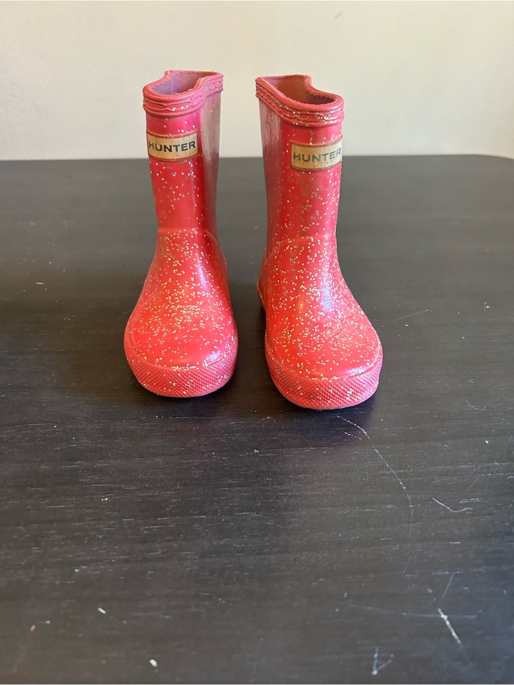 Hunter Kids Pink Glitter Rubber Rain Boots